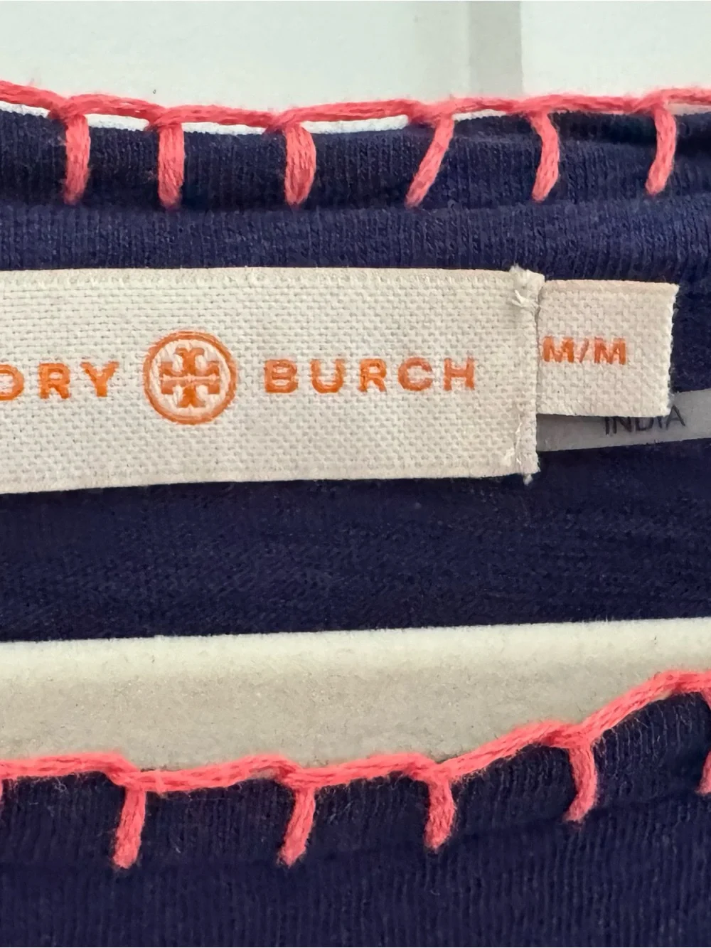 Tory Burch Navy Long-Sleeve Tee with Coral Embroidery